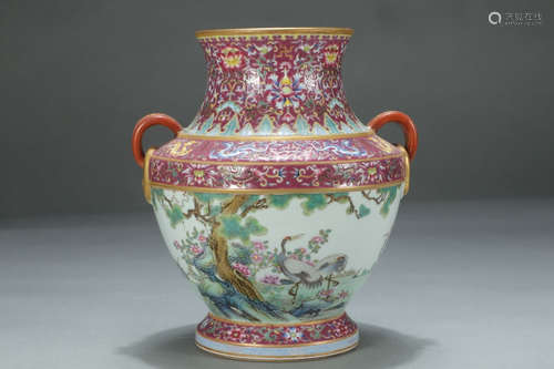 QIANLONG MARK, CHINESE FAMILLE ROSE VASE