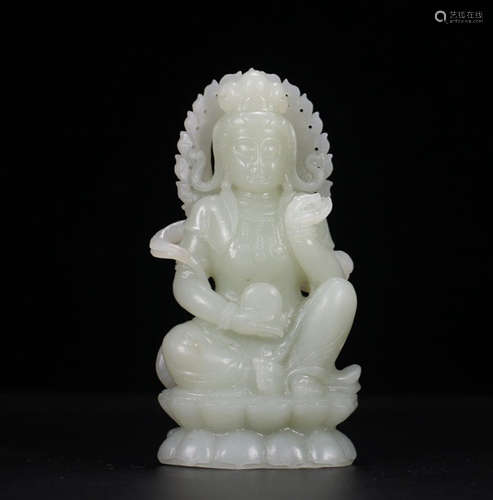 CHINESE CARVED HETIAN JADE BUDDHA