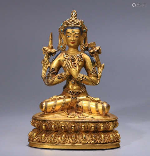 CHINESE GILT BRONZE BUDDHA