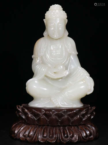 CHINESE CARVED HETIAN JADE BUDDHA