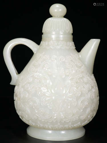 CHINESE CARVED HETIAN JADE WINE POT