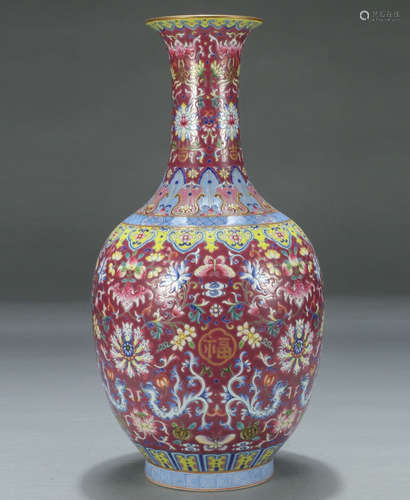 QIANLONG MARK, CHINESE RED GLAZED VASE