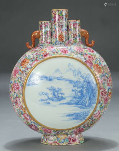 QIANLONG MARK, CHINESE FAMILLE ROSE MOONFLASK