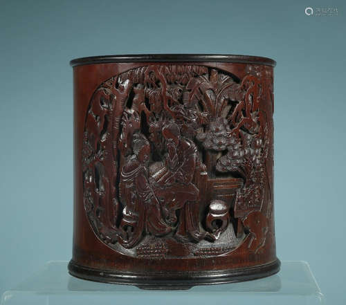 CHINESE CARVED BAMBOO BRUSH POT