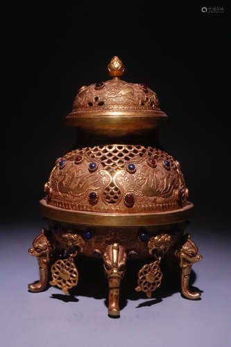 CHINESE GILT BRONZE CENSER