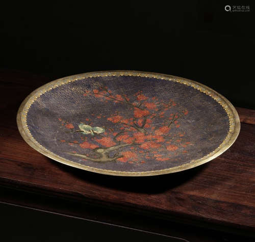 QIANLONG MARK, CHINESE CLOISONNIE PLATE