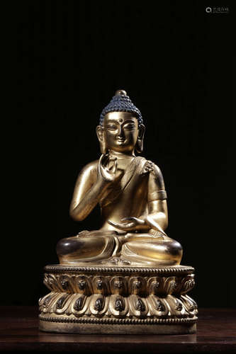 QIANLONG MARK, CHINESE GILT BRONZE BUDDHA