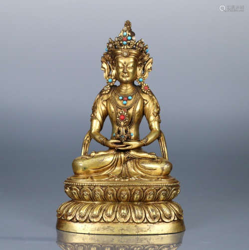 CHINESE GILT BRONZE BUDDHA