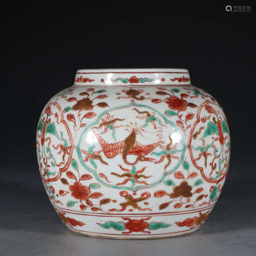 JIAJING MARK, CHINESE RED & GREEN CAI JAR