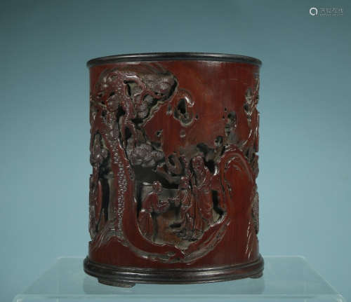 CHINESE CARVED BAMBOO BRUSH POT