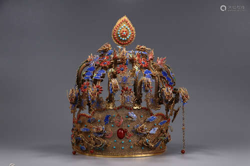 CHINESE GILT SILVER CROWN