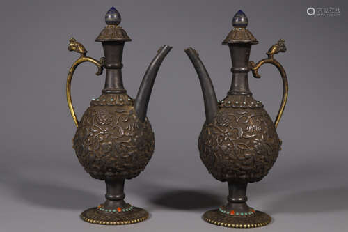 PAIR OF CHINESE GILT SILVER POT