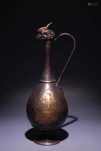 CHINESE GILT SILVER WINE POT