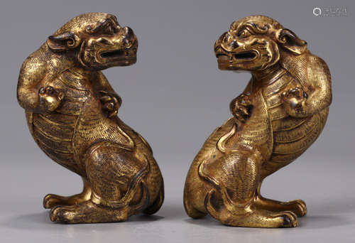 PAIR OF GILT BRONZE BEAST PAPERWEIGHT