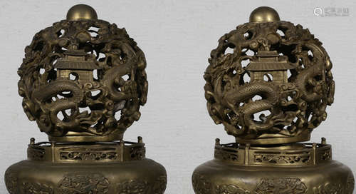 PAIR OF COPPER ORNAMENT CARVED WITH DRAGON