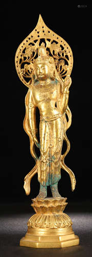 A GILT BRONZE GUANYIN BUDDHA STATUE