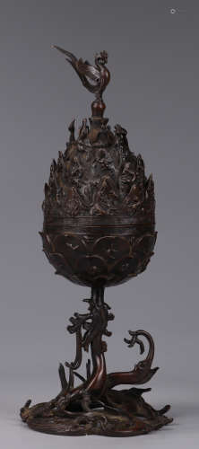 A COPPER CENSER SHAPED WITH MOUNTAIN