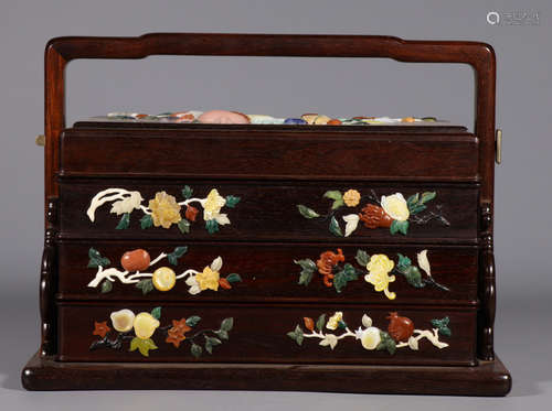 A ZITAN WOOD BOX EMBEDDED WITH GEM