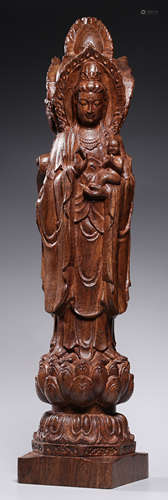 A WOOD GUANYIN BUDDHA STATUE