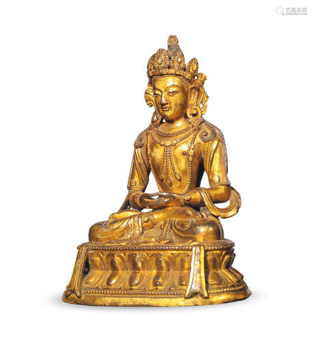 清十八世纪 铜鎏金长寿佛坐像