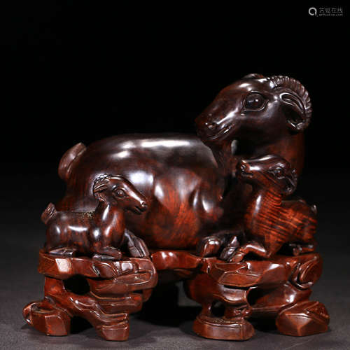 A Chinese Rosewood Carved Sheep Ornament