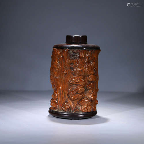 A Chinese Longan Wood Carved Caddy