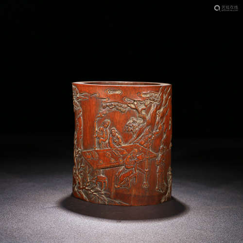 A Chinese Figure Carved Bamboo Brush Pot