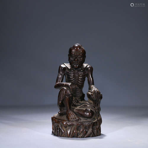 A Chinese Lobular Red Sandalwood Carved Arhat Ornament