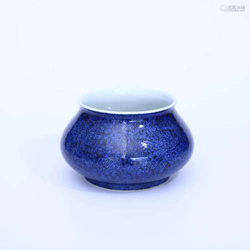 A Chinese Altar Blue Glaze Carved Porcelain Washer