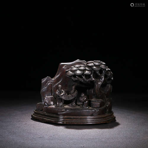 A Chinese Red Sandalwood Carved Rockery Ornament