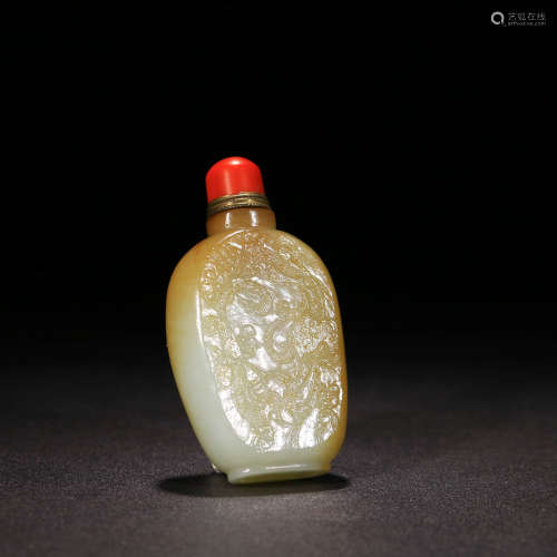 A Chinese Hetian Jade Carved Snuff Bottle