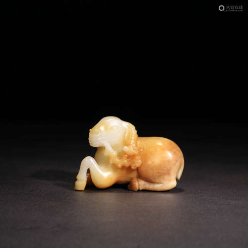 A Chinese Hetian Jade Carved Sheep Ornament