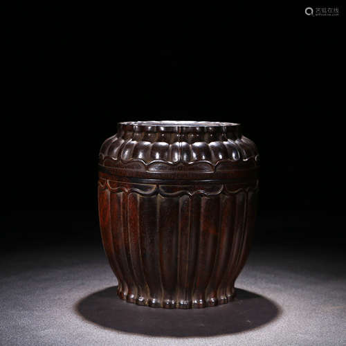 A Chinese Red Sandalwood Carved Caddy