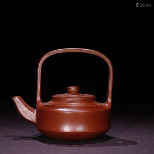 A Chinese Purple Sand Handled Pot