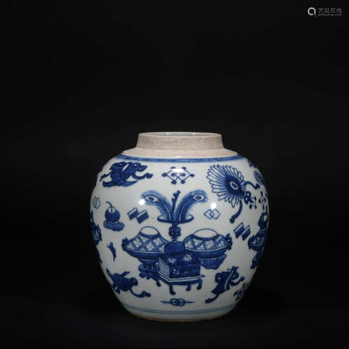 A Chinese Blue and White Floral Porcelain Jar