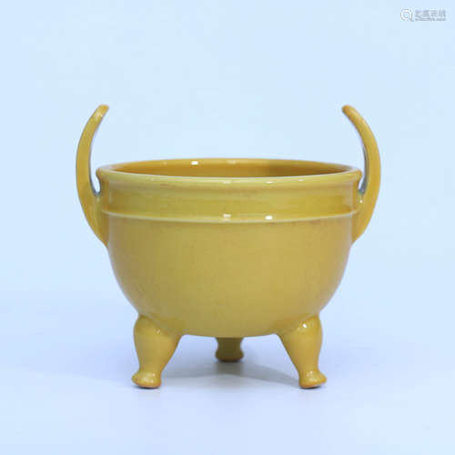 A Chinese Yellow Glaze Porcelain Three-legged Incense Burner