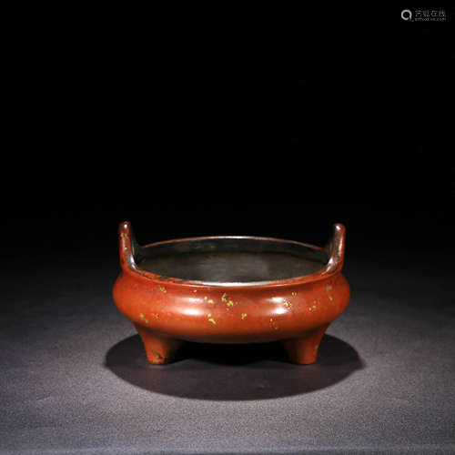 A Chinese Gild Bronze Three-legged Incense Burner