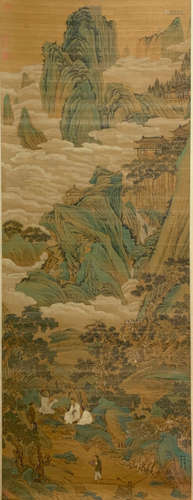 A Chinese Landscape Painting Scroll, Qiu Ying Mark