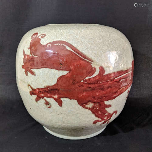 Ming Dynasty Dragon Pattern Red Under Glaze Vat