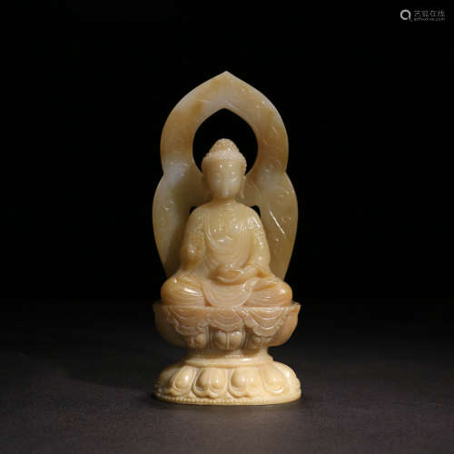 A Chinese Hetian Jade Carved Sakyamuni Statue