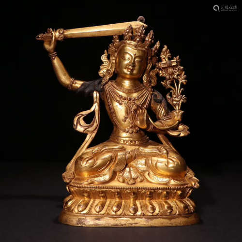 A Chinese Gild Bronze Statue of Manjusri Bodhisattva
