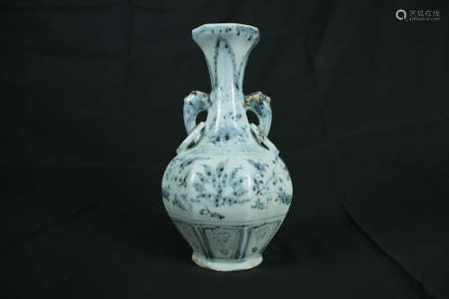 Blue and White Twine Pattern Vase with Elephant Handles
