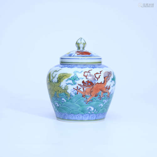 A Chinese Beast Pattern Doucai Porcelain Jar