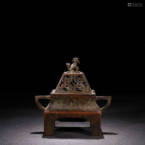 A Chinese Copper Beast-shaped Cover Incense Burner