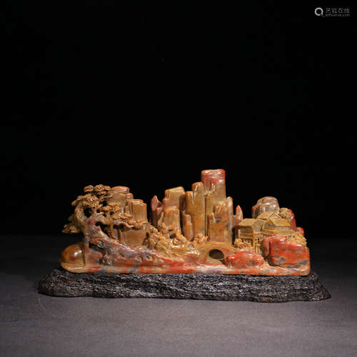 A Chinese Shoushan Stone Carved Rockery Ornament