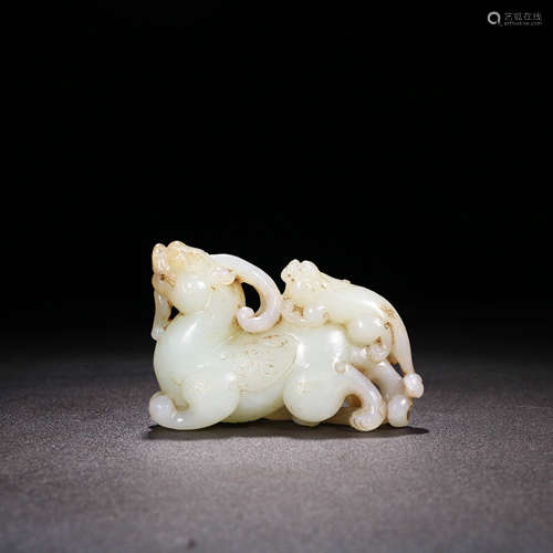 A Chinese Hetian Jade Carved Beast Ornament