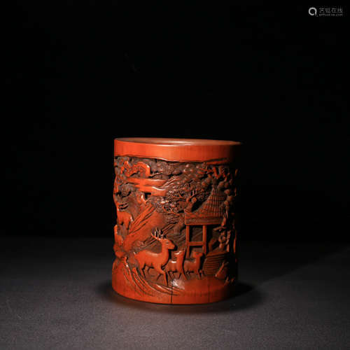 A Chinese Bamboo Carved Brush Pot