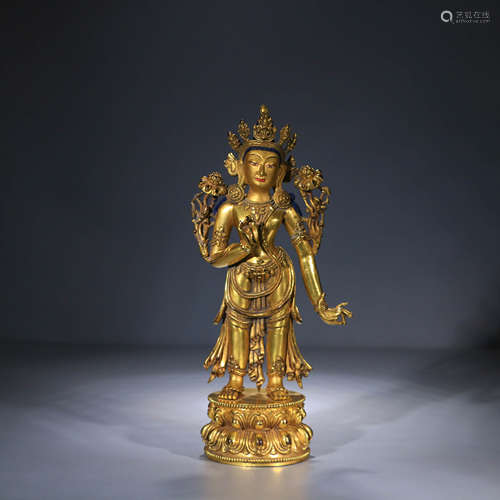 A Chinese Gild Bronze Statue of Guanyin