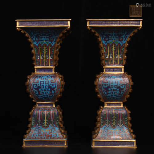 A Pair of Chinese Cloisonne Square Vase