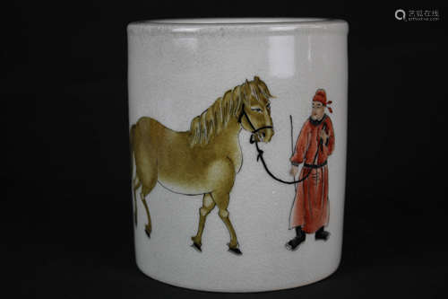 Horse Herdling Brush Pot, Artistic Porcelain Gallery Mark